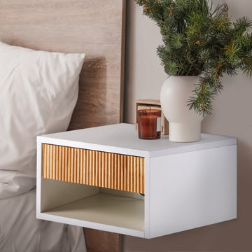 Elise 15.71" Classic Contemporary Floating Wall Mounted Nightstand with Soft-Close Tambour Drawer and Cable Hole - JONATHAN Y